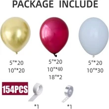 Kit de guirnalda de arco de globos burdeos, 154 piezas de globos burdeos, granate, blancos y dorados metálicos para decoración de fiestas de graduación, bodas, San Valentín, aniversarios, despedidas de soltera y baby shower - Multicolor - Ver 3