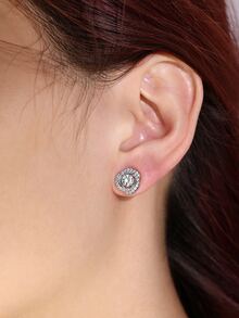 2入組時尚奢華立方鋯石花卉設計耳釘,適合女性日常佩戴 - 銀色 - 查看 4