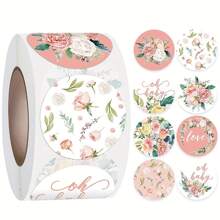 500pcs/Roll Flower Pattern Thank You Stickers, Waterproof Adhesive Labels For Gift, Packaging, And Box Sealing - Multicolor - View 1