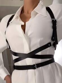 女士皮革胸背带 哥特式吊带 女士背带 适合日常穿着 女士性感配饰 - 黑色 - 查看 6