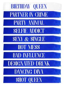 10生日女王綬帶適合女士,生日女孩男生窗扇套裝,搞笑生日窗扇生日派對用品樂趣派對裝飾,華麗復古藍白色 - 寶藍色 - 查看 1