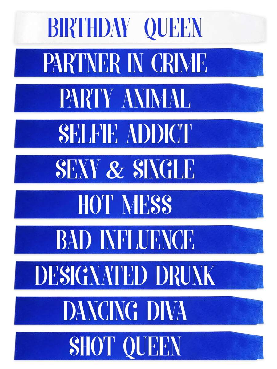 10生日女王綬帶適合女士,生日女孩男生窗扇套裝,搞笑生日窗扇生日派對用品樂趣派對裝飾,華麗復古藍白色 - 寶藍色 - 查看 1