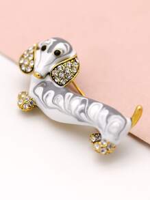 1 件可爱随机珐琅腊肠犬水钻镶嵌胸针动物形状翻领胸针领针围巾扣男女时尚首饰服装配饰