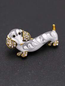 1 件可爱随机珐琅腊肠犬水钻镶嵌胸针动物形状翻领胸针领针围巾扣男女时尚首饰服装配饰