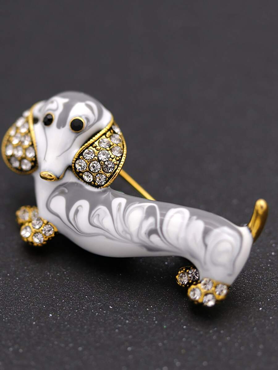 1 件可爱随机珐琅腊肠犬水钻镶嵌胸针动物形状翻领胸针领针围巾扣男女时尚首饰服装配饰