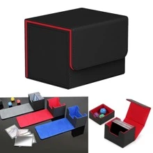 1入組MTG，PTCG卡牌收納盒，可容納100張套雙層袖卡，PU皮革磁力卡牌收納盒，適用於TCG卡牌收藏遊戲卡盒卡套保護器容器 - 黑色 - 查看 5