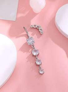 1pc Women's Fashionable & Classic Piercing Belly Button Ring With 4 Sections Of Large Size And A Row Of 5 Rhinestones, Made Of Stainless Steel - Silver - View 5