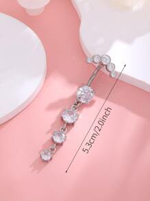 1pc Women's Fashionable & Classic Piercing Belly Button Ring With 4 Sections Of Large Size And A Row Of 5 Rhinestones, Made Of Stainless Steel - Silver - View 3