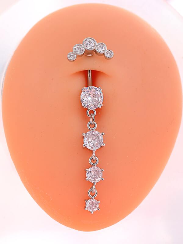 1 Stück Frauen Modischer Und Klassischer Piercing Bauchnabel Ring Mit 4 Abschnitten In Großer Größe Und Einer Reihe Von 5 Strasssteinen Aus Edelstahl