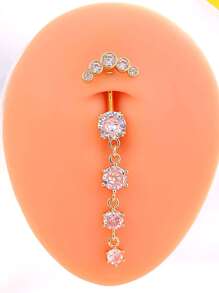 1 pieza 4 piedras preciosas con 5 Diamantes de imitación en A de acero inoxidable ombligo Anillo para mujeres , de moda clásico Joyas perforantes - Amarillo Oro - Ver 1