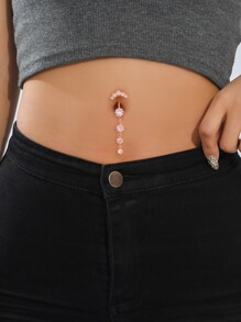 1 pieza 4 piedras preciosas con 5 Diamantes de imitación en A de acero inoxidable ombligo Anillo para mujeres , de moda clásico Joyas perforantes - Amarillo Oro - Ver 2