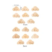 1set Baby 1-12 Months Wooden Cloud Milestones, Double Sided Milestone Cards For Baby Growth Record Photography Baby Shower Family Decorations Gifts, For Baby Shower Easter Gifts Things For Girls/Boys - Beige - View 12