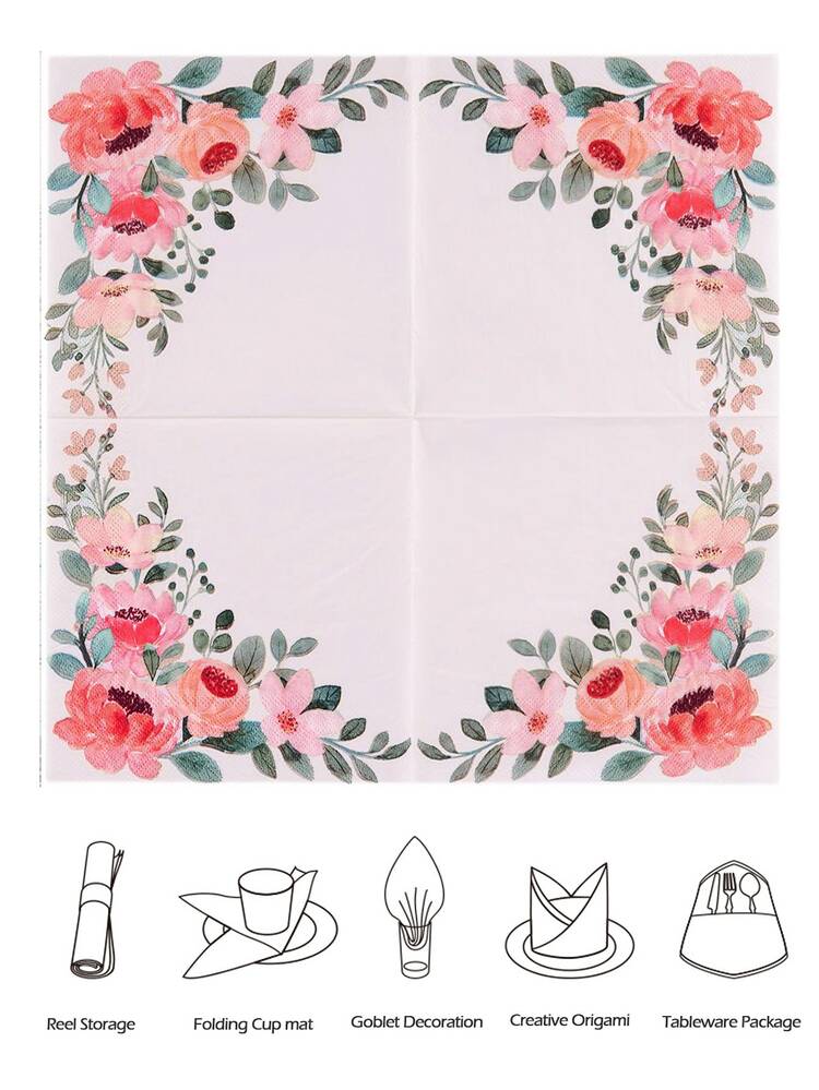 20 chiếc Hoa Văn Khăn Ăn Dùng Một Lần, Màu Nước Hiện Đại Giấy In Hoa & Lá Khăn Ăn Cho Bàn Ăn - Nhiều màu - Xem 4