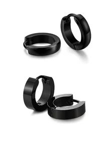2 cặp Thép không gỉ Nhỏ bé Bộ bông tai vòng Cho nam giới Con trai Đen Hoa tai Đối với phụ nữ Hoa tai - Bộ 2 đôi bông tai dạng vòng nhỏ - Xem 1