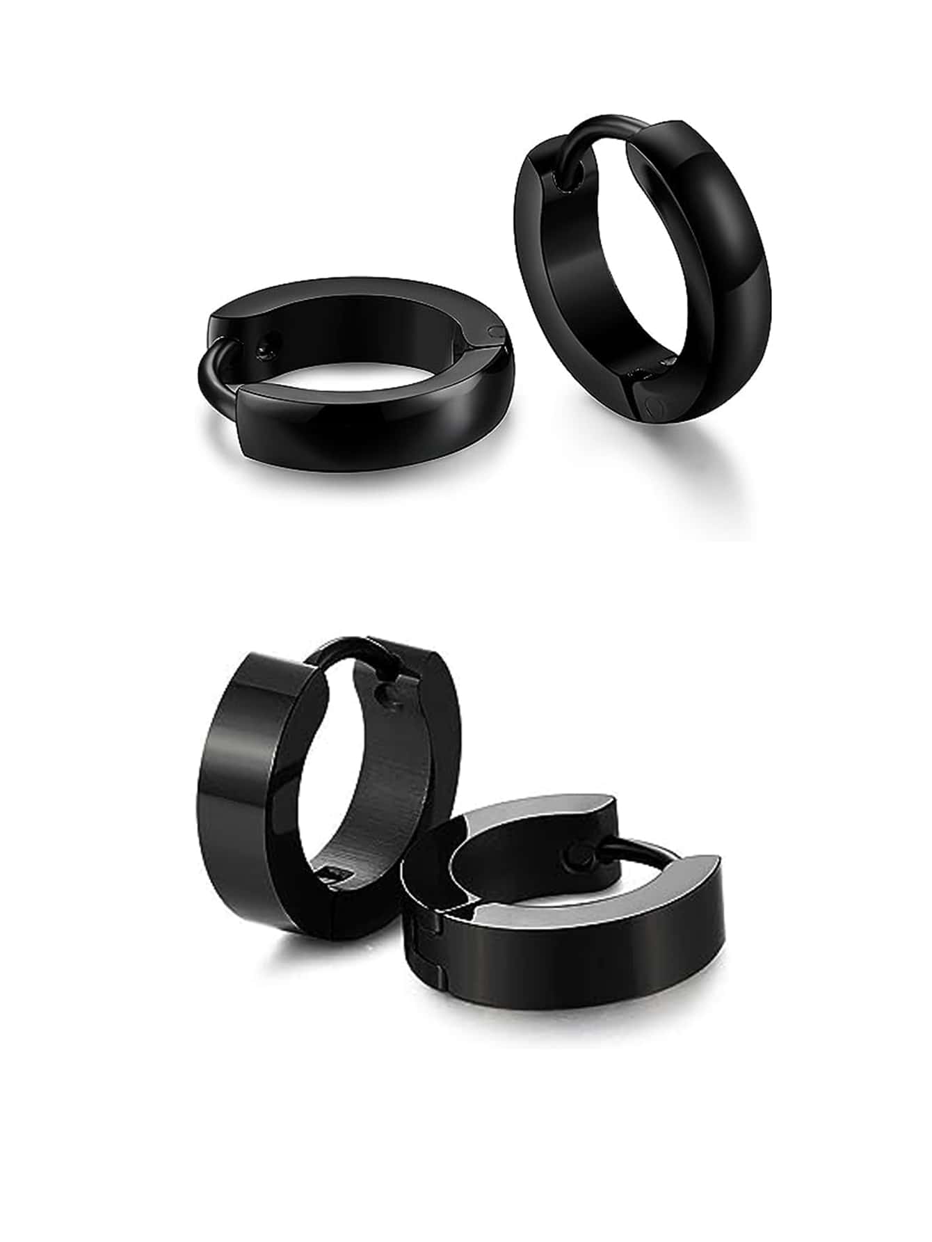 2 cặp Thép không gỉ Nhỏ bé Bộ bông tai vòng Cho nam giới Con trai Đen Hoa tai Đối với phụ nữ Hoa tai - Bộ 2 đôi bông tai dạng vòng nhỏ - Xem 1