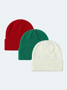 3pcs/Set Baby & Kids Solid Color Basic Warm Knit Beanie Hats, Suitable For Christmas & Daily Use - متعدد الألوان - مشاهدة 2