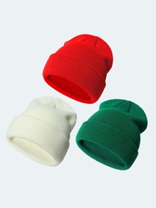 3pcs/Set Baby & Kids Solid Color Basic Warm Knit Beanie Hats, Suitable For Christmas & Daily Use - متعدد الألوان - مشاهدة 3