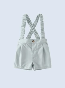 2pcs Young Boy Set With Bow Tie White Shirt And Bib Pants, Suitable For Birthday Party, Wedding, Celebration - Green - View 1