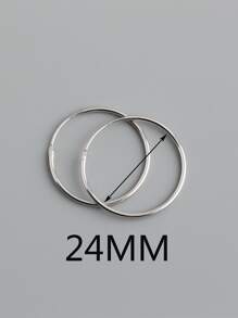 HuooNew 1pair Minimalist Fashionable 925 Sterling Silver Circle Huggie Earrings, Simple Silver Jewelry Gift For Women - Silver - View 7