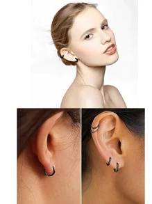 2 cặp Thép không gỉ Nhỏ bé Bộ bông tai vòng Cho nam giới Con trai Đen Hoa tai Đối với phụ nữ Hoa tai - Bộ 2 đôi bông tai dạng vòng nhỏ - Xem 6