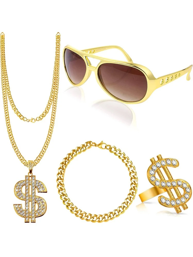 Set Accessori Disco Anni '70 E '80 – Occhiali, Fascia, Bracciale, Orecchini E Sciarpa Glitterata