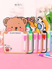 卡通圖像寫字板和1支筆,可愛擦拭式繪圖板 - 棕色 - 查看 2