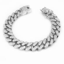 1pc Domineering 12.5mm Wide Full Rhinestone Encrusted Big Gold Chain Necklace - Silver - View 4