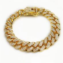 1pc Domineering 12.5mm Wide Full Rhinestone Encrusted Big Gold Chain Necklace - Silver - View 3