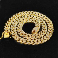1pc Domineering 12.5mm Wide Full Rhinestone Encrusted Big Gold Chain Necklace - Silver - View 8
