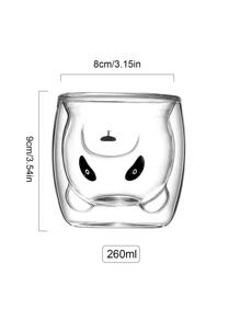 1pc Panda Shaped Double Layer Heatproof Glass Cup, Cute Thermal Resistant Milk, Coffee, Water Cup Back To School