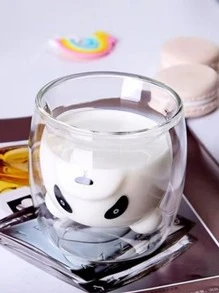 1pc Panda Shaped Double Layer Heatproof Glass Cup, Cute Thermal Resistant Milk, Coffee, Water Cup Back To School