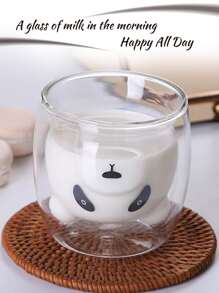 1pc Panda Shaped Double Layer Heatproof Glass Cup, Cute Thermal Resistant Milk, Coffee, Water Cup Back To School