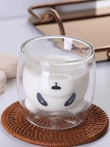 1pc Panda Shaped Double Layer Heatproof Glass Cup, Cute Thermal Resistant Milk, Coffee, Water Cup Back To School