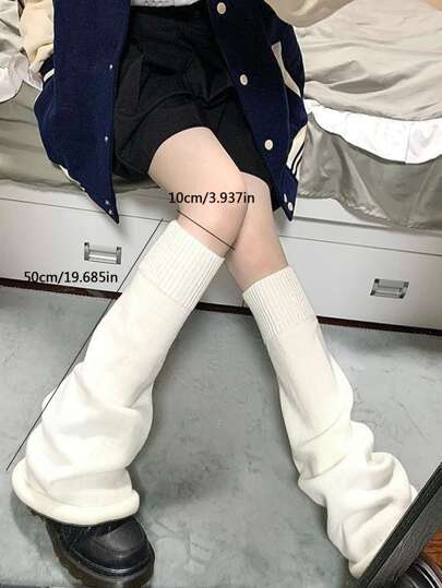 1ペア レディース キュートなロリータ 無地レッグウォーマー、秋冬膝丈レッグウォーマー、Y2Kスタイル、あたたかい