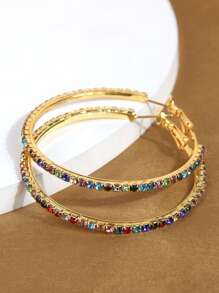 1 Đôi bông tai khoen tròn tối giản đính đá lấp lánh thời trang, phù hợp cho phụ nữ đeo hàng ngày. - Đầy màu sắc - Xem 3