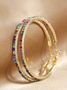 1 Đôi bông tai khoen tròn tối giản đính đá lấp lánh thời trang, phù hợp cho phụ nữ đeo hàng ngày. - Đầy màu sắc - Xem 1