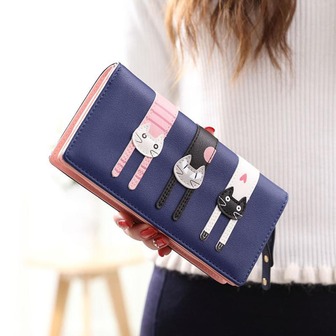 卡通動物長款女士錢包折疊大容量手拿包