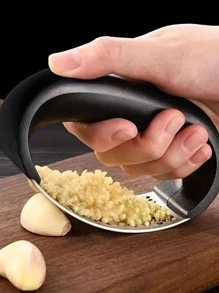 1pc Stainless Steel Garlic Press Manual Garlic Masher With Circular Design, Multifunctional Kitchen Tool - Black - View 1