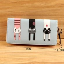 con estampado de animal de dibujos animados largo de mujeres Monedero doblado Embrague con de gran capacidad - Azul - Ver 5