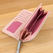 con estampado de animal de dibujos animados largo de mujeres Monedero doblado Embrague con de gran capacidad - Azul - Ver 4