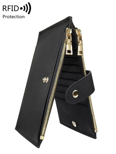 MIYIN 时尚简约拉链钱包 多功能卡夹 PU 皮革硬币纯色女士钱包 RFID 屏蔽双折多卡包钱包带拉链口袋带卡槽 ID 窗口适合日常抢劫女士钱包钱包长款钱包