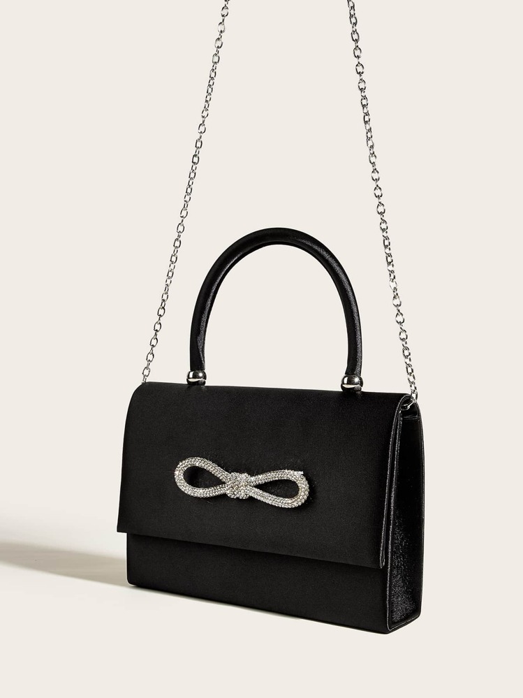 闪闪发光、闪亮迷人、优雅、精致的女士手拿包，配有水钻蝴蝶结，适合婚礼、晚会、舞会、时尚链条包、晚宴包、派对女孩、女士晚宴包，非常适合派对、婚礼、舞会、晚宴/宴会，是送给女士的最佳礼物，是送给她的完美情人节礼物，有史以来最好的情人节礼物选择 - 黑色 - 查看 6