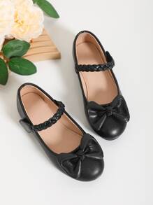 1 đôi Đen Thoải mái Trường học Búp bê Với Dệt Dây đeo Và Hoa Chỉnh trang Sau đó - màu đen - Xem 1