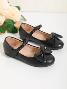 1 đôi Đen Thoải mái Trường học Búp bê Với Dệt Dây đeo Và Hoa Chỉnh trang Sau đó - màu đen - Xem 2