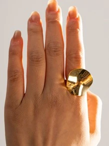 1pc Funky Circular Pleated Texture Waterproof 18K Gold Plated Stainless Steel Earrings For Women Daily Party Wearing - Yellow Gold - View 3