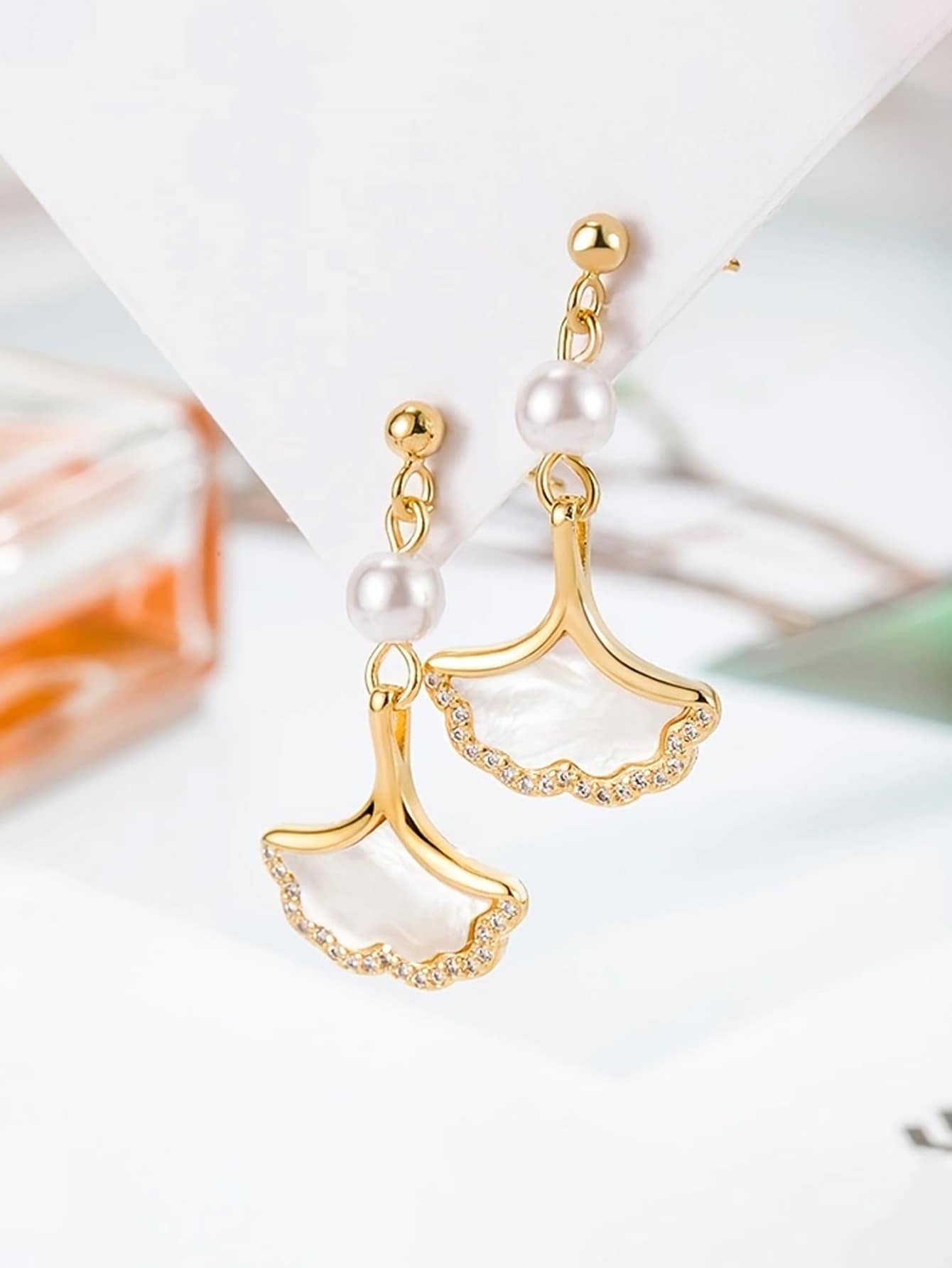 2pcs/Stylish Scallop Seashell Pearl Drop Earring for Women, Pearl Dangle Ear Jewelry