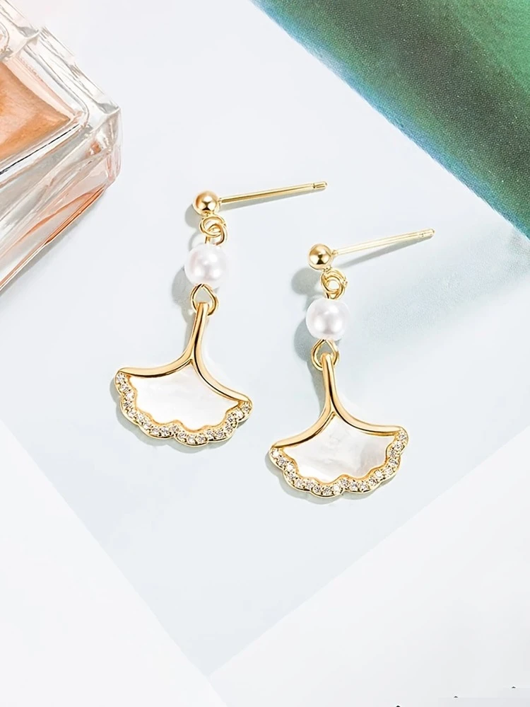 2pcs/Stylish Scallop Seashell Pearl Drop Earring for Women, Pearl Dangle Ear Jewelry
