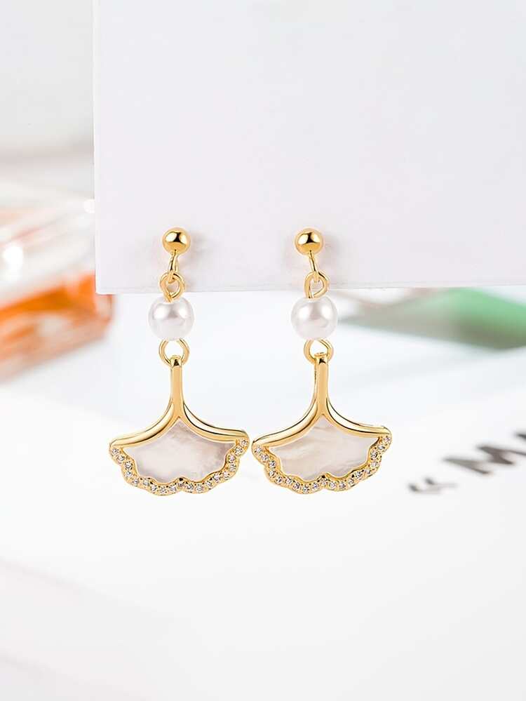 2pcs/Stylish Scallop Seashell Pearl Drop Earring for Women, Pearl Dangle Ear Jewelry