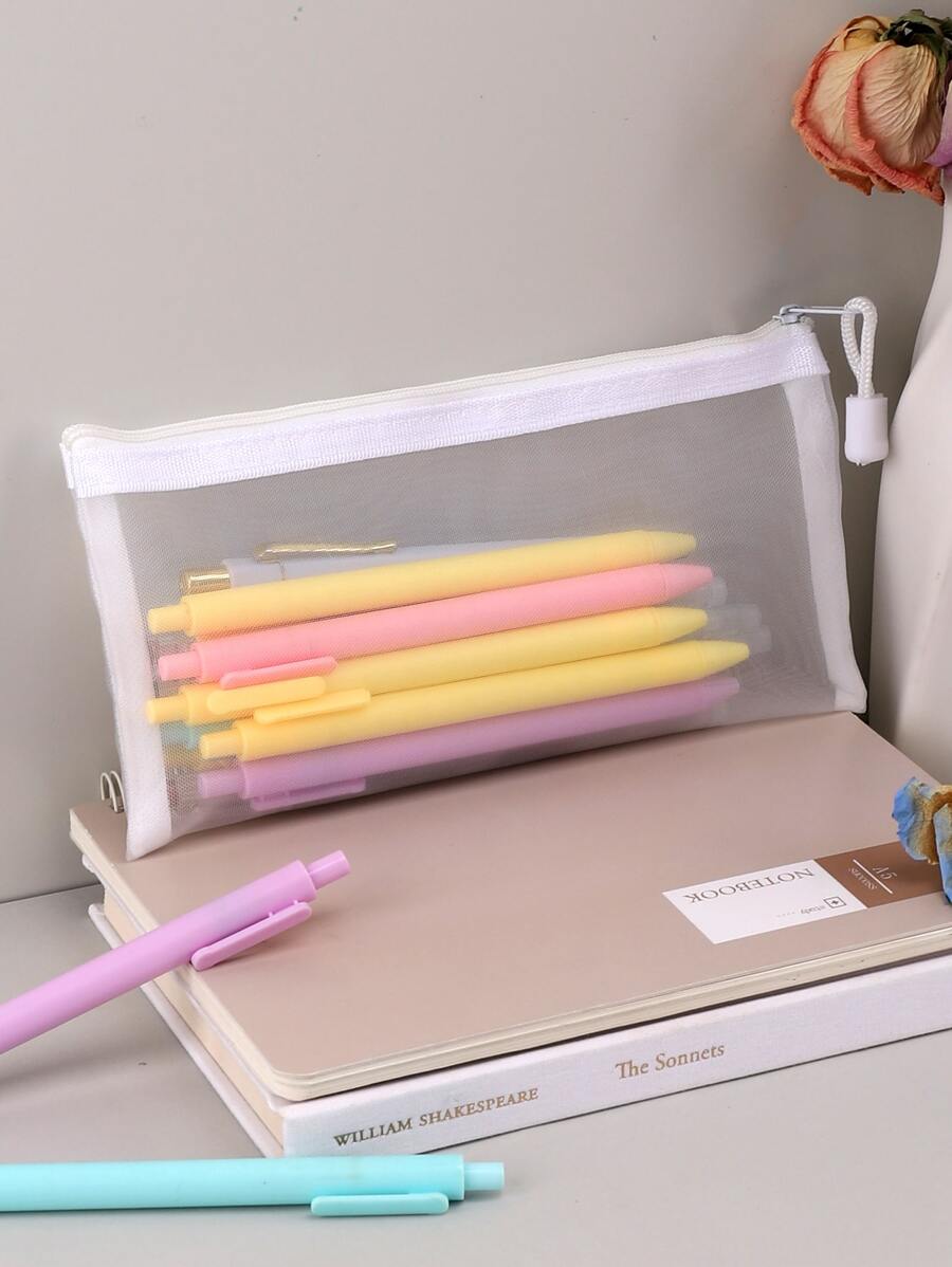 1pc Portable Mesh Pencil Bag - Perfect Office Stationery Pouch For Students & Adults Back To School,Back To School,School Supplies,Pencil Case,Pencil Pouch,School Bag