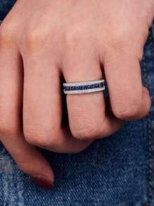 AIHUASI 1顆迷人的白色和藍色創造藍寶石高級立方氧化鋯925純銀珠寶,情人節禮物結婚戒指 - 銀色 - 查看 7